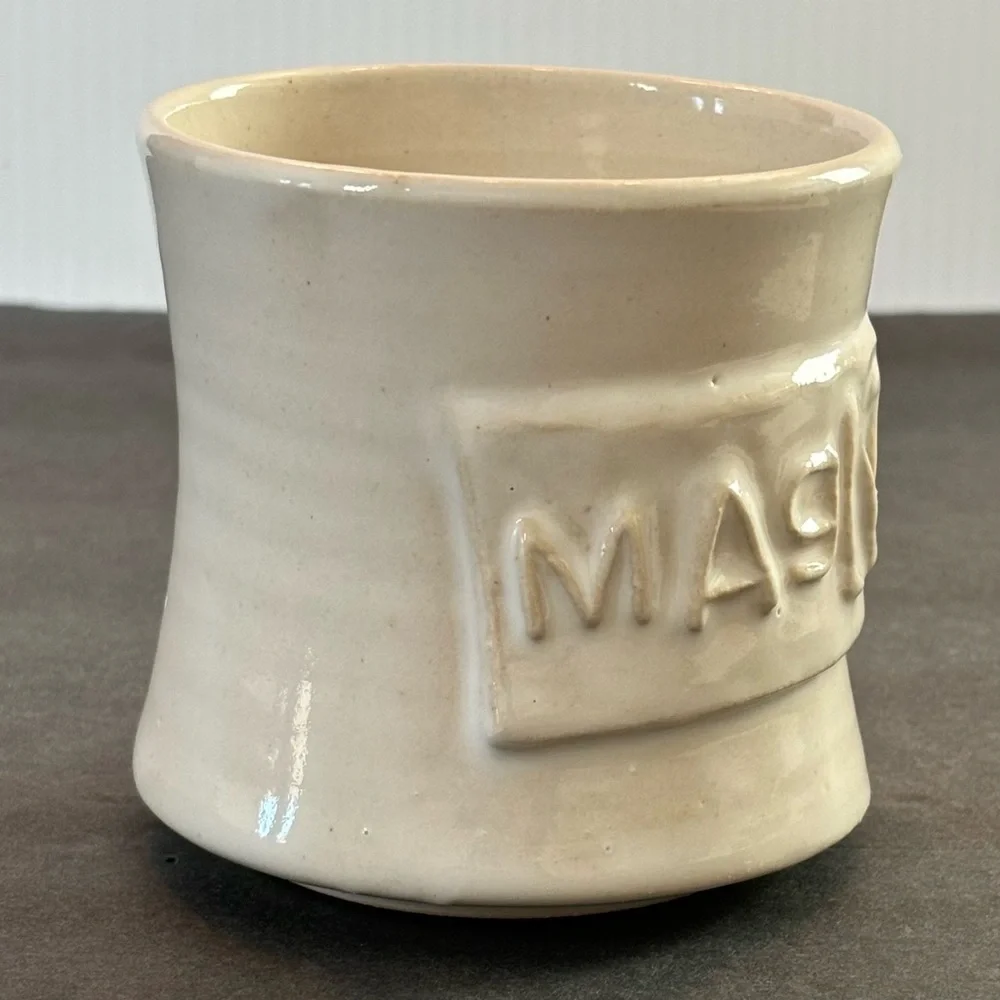 mAgNoLia Ivory Coffee Mug Cup Joanna Gaines Hand Made 3D Pottery Black Oak Art - Picture 3 of 9
